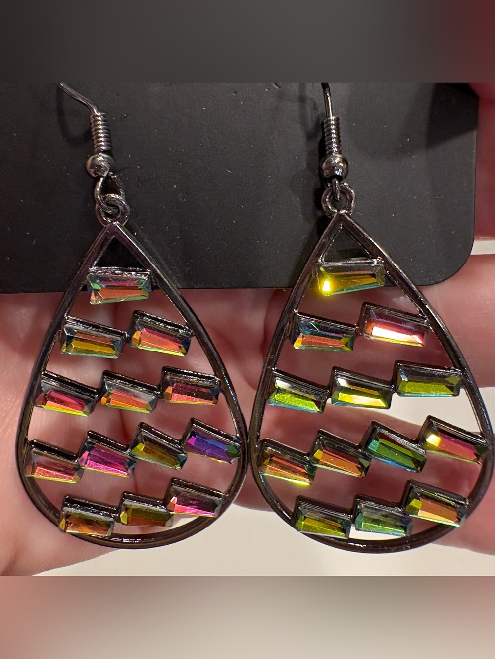 Paparazzi Glitzy Grit Multi Oil Spill Teardrop Earrings Gunmetal Iridescent NWT